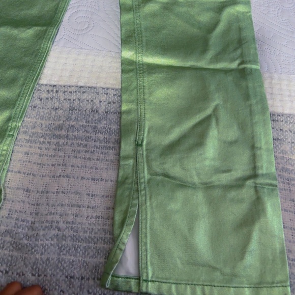 ASOS Design Mid Rise 90’s Straight leg metallic Green Jeans - Picture 12 of 14